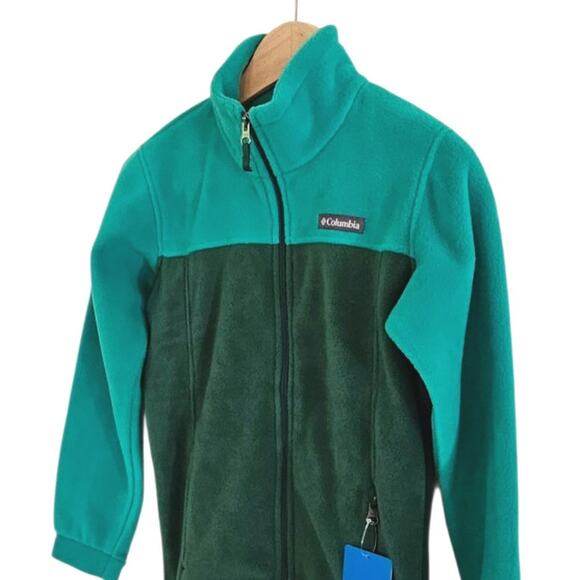 NEW! Columbia Fleece Full Zip Jacket Color Block Green Youth Size Medium (10/12) - Picture 2 of 7